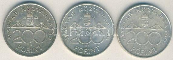 1992-94. 200Ft Ag "Deák + MNB" (3x) T:2,2-
