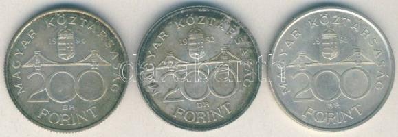 1992-94. 200Ft Ag "Deák + MNB" (3x) T:2,2- patina