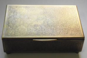 Réz zenélő ékszeres doboz / Copper music playing box 18x14 cm