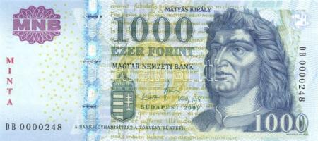 2009. 1000Ft "MINTA" felülnyomással "BB 0000248" sorozatszámmal! T:I