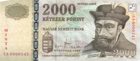 2008. 2000Ft "MINTA" felülnyomással "CA 0000343" sorozatszámmal! T:I