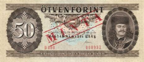 1980. 50Ft "MINTA" perforációval és felülnyomással "D 000" sorozatszámmal T:I
