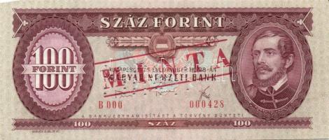 1975. 100Ft "MINTA" perforációval és felülnyomással "B 000" sorozatszámmal T:I