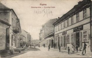 Fogaras Sterzing street with the shop of Benő Izsák (EK)