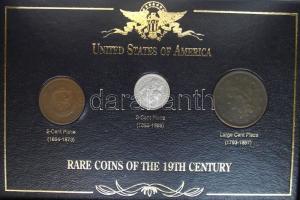 USA 1839-1867. 2c, 3c, Large cent 3klf darabja gyűjtői dísztokban T:vegyes