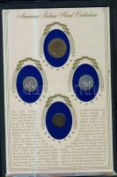 USA Az amerikai indiánfejek érméken díszkiadása hozzágyűjtött 4db klf érmével T:vegyes