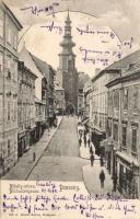 Pozsony Mihály gate street with Dr Laufer´s Laughing-gas shop, Divald (EB)