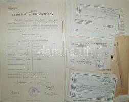 90 darabos régi papír és okmány tétel ebből 30 bizonyítvány elismervény, számla, levél