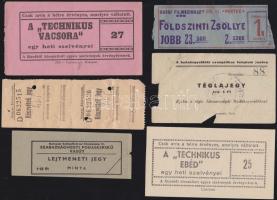 18db különféle élelmiszer, közellátási, közlekedési stb. jegy