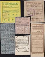 18db különféle élelmiszer, közellátási, közlekedési stb. jegy