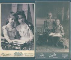 2db gyermekeket ábrázoló keményhátú fotó "Mai és Társa" és "Dunky Fivérek" fényképészektől / vintage photos of children