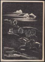 Gáborjáni Szabó Kálmán (1897-1955): Hunor és a csodaszarvas fametszet-papír, jelzett a dúcon 13x16 cm