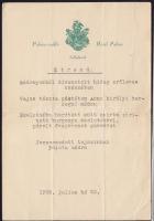 1938 Lillafüred Palace Hotel menükártya