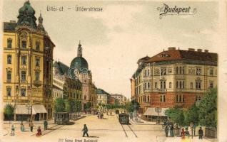 Budapest mit Straßenbahn Litho