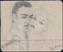 Régi színész rajzok, összesen 38db- magyar és külföldi híres színésznő (Mezey Mária, Szeleczky Zita,...