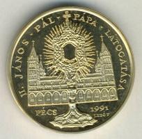 1991. "Napjaink magyar történelme - II. János Pál Pápa látogatása-Pécs"aranyozott emlékérem T:PP