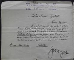 1915 Fülöp Elemér szobrásznak 1000K császári adományt juttató levél Tisza István miniszterelnök sajá...