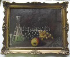 XX. sz. eleje Fogarasi jelzéssel: Gyümölcs csendélet, olaj-farost, jelzett, szép keretben 38x50 cm