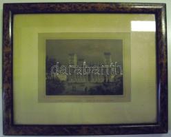 cca 1840 Rohbock: Pécsi székesegyház acélmetszet üvegezett keretben 33x26 cm