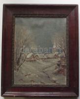 Pédery Á. jelzéssel, Téli falu, olaj-farost, szép keretben 29x35 cm