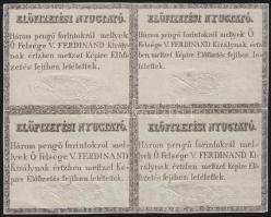 cca 1830 Előfizetési nyugtató 3 pengő forintról V. Ferdinánd arcképéért négyestömb, dombornyomással / Receipt in block of 4 for the picture of Emperor Ferdinand  T:II