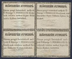 cca 1830 Előfizetési nyugtató 3 pengő forintról V. Ferdinánd arcképéért négyestömb, dombornyomással / Receipt in block of 4 for the picture of Emperor Ferdinand  T:II