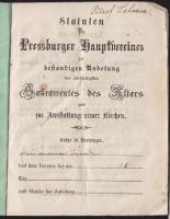 1860 A Pozsonyi szegény templomokat oltári és egyéb kellékek felruházására szervezett egyesület alapszabályai / Rules of the Pressburg association for helping poor churches 32p.