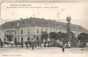 Érsekújvár Trinity statue and Hotel Arany Oroszlán