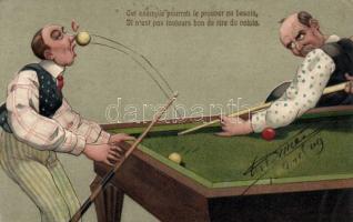 Billiard humour Emb. litho