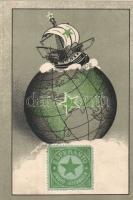 Esperanto globe with ship litho