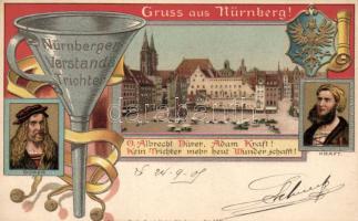 Nürnberg, Albrecht Dürer and Adam Kraft Emb. litho