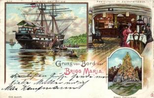 1899 Brigg Maria, Restaurant im Zwischendeck, Sport Denkmal, Commandant Max Kaufmann, litho