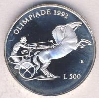San Marino 1992. 500L Ag "Olimpia-fogathajtás" T:PP Tanúsítvánnyal!