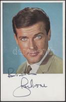 Sir Roger Moore színész aláírása színes fotólapon