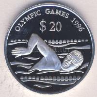 Tuvalu 1994. 20$ Ag "Olimpiai játékok-úszás" Tanúsítvánnyal T:PP