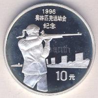 Kína 1995. 10Y Ag "Olimpia-lövészet" Tanúsítvánnyal T:PP