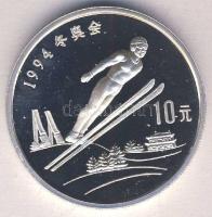 Kína 1992. 10Y Ag "Téli olimpia-síugrás" Tanúsítvánnyal T:PP