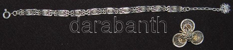 Ezüst (Ag) filigrán karkötő és egy ezüst (Ag) bross 8,99 gr