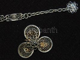 Ezüst (Ag) filigrán karkötő és egy ezüst (Ag) bross 8,99 gr