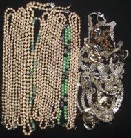 Bizsu tétel: 8 db ezüstözött nyaklánc, 6 db karlánc, 10 db tekla gyöngy nyaklánc