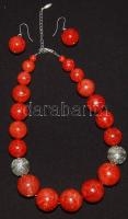 Óriás korall nyaklánc ezüst (Ag) díszítéssel és szerelékkel hozzávaló fülbevalóval