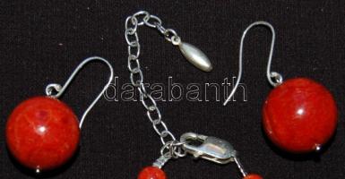 Óriás korall nyaklánc ezüst (Ag) díszítéssel és szerelékkel hozzávaló fülbevalóval