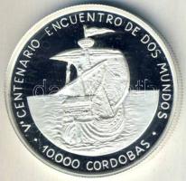 Nicaragua 1990. 10.000C Ag "Amerika felfedezése-Nina karavella" Tanúsítvánnyal T:PP