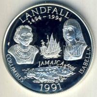 Jamaica 1991. 25$ Ag "Kolumbusz jamaicai partraszállása-Izabella királyné" Tanúsítvánnyal T:PP