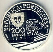 Portugália 1991. 200Esc Ag "Kolumbusz és Portugália " Tanúsítvánnyal T:PP