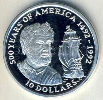 Cook-szigetek 1990. 10$ Ag "500 éve fedezték fel Amerikát" T:PP