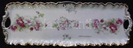 Victoria Austria jelzéssel ellátott kézzel festett, aranyozott porcelán kínáló tál / Handpainted chinaware offering bowl 48x16 cm