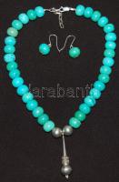 Türkiz nyaklánc ezüst (Ag) medállal és szerelékkel hozzávaló fülbevalóval