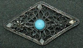 ~1900 Ezüst (Ag) filigrán bross kék kővel 9,5 gr
