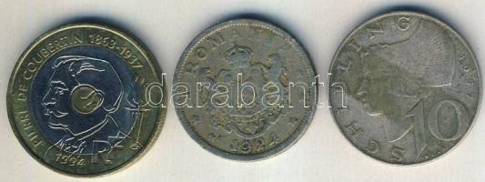 Vegyes: Ausztria 1967. 10Sch Ag + Románia 1924. 2L Ag + Franciaország 1994. 20F T:2,3